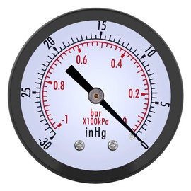 Medidor de presión de vacío con mini dial de 50 mm, manómetro de vacío, rosca Bspt de 1/4 "0 ~ -30inHg 0 ~ -1bar, herramienta de medición de presión de agua, aceite y aire
