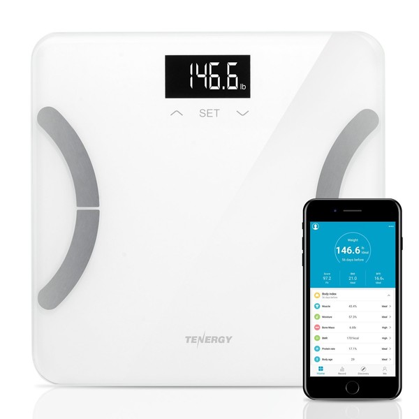 Tenergy Vitalis Body Fat Scale Digital Weight Bluetooth Connected APP Scale, High Precision BMI Scale with Large Easy Read Backlit LCD, Body Scale, Max Weight 400 Pounds, Compatible with iOS/Android