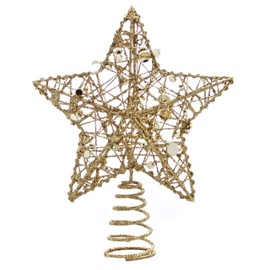 Festive Wired Tree Top Star with Beads 20 Centimeter in Gold or Silver (Gold)