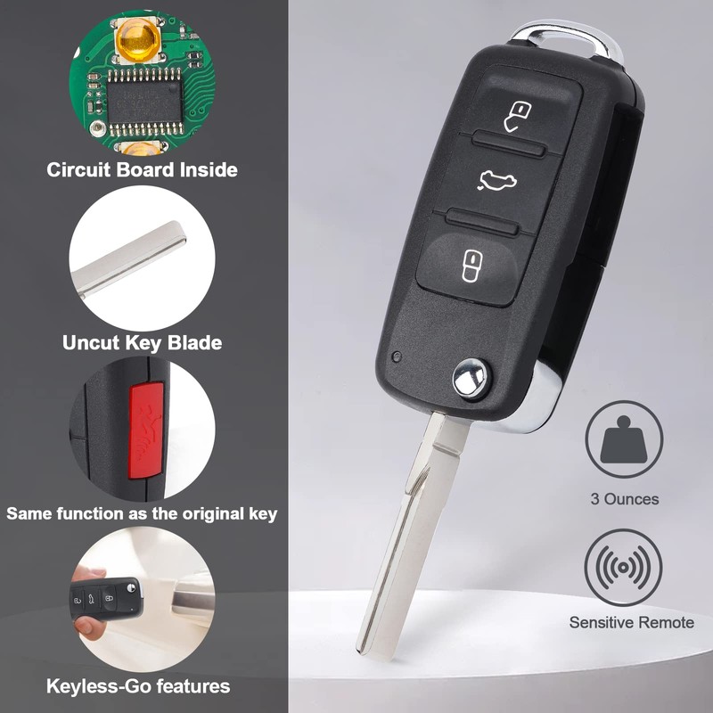 Keymall Car Key Fob Keyless Entry Remote Control for VW