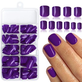 LoveOurHome 240pc Square Press on Nails Short Fake Nails with Glue Tabs, Short Nails Press on Nails Square Acrylic Nails Dark Purple False Nails Artificial Fingernails Women Girls Kids Stick Nails