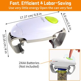 Strong Tough Electric Tin Opener Hand Free, Kitchen Gadget for One Button Automatically Open Any Size Can, Portable Bottle Opener for Cook, Housewive, Senior, Children, People Suffering From Arthritis