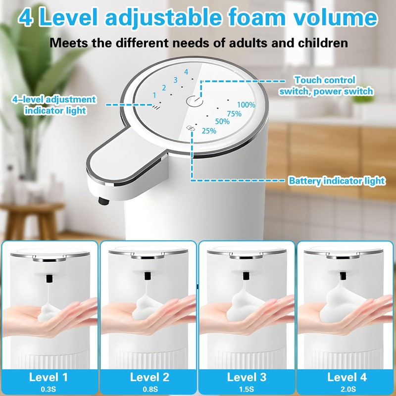 TEBOKHAD Automatic Soap Dispenser, 360 ml, Electric Soap Dispenser with