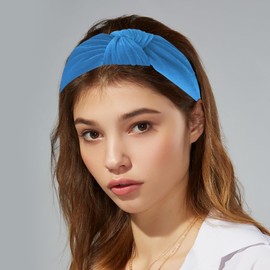 VOCOSTE Velvet Knotted Headband Bling Headbands for Women Blue 1.2 Inch Wide