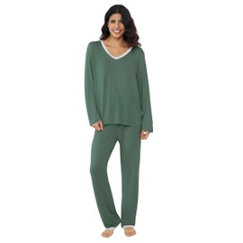 Amorbella Cooling Pyjamas for Women Bamboo Pajamas Set Hot Flashes Nightwear(Olive, Medium)