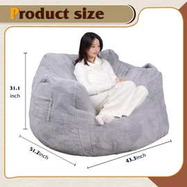 WLIVE Giant Bean Bag Chair, Bean Bag Sofa with Armrests for Adults, Bean Bag Couch with High-Density Memory Foam for Livingroom, Bedroom, Grey