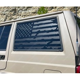 Skull Daddy Graphics PRECUT XJ Window USA Distressed Flag Decals Stickers to fit Jeep Cherokee 1987-2001 (Driver Side, Matte Black)
