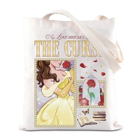 WDW Princess Movie Merchandise Tote Bag Belle Rose Lover Gift Kingdom Vacation Gift Love Breaks The Curse Canvas Bag For Fans (BreaksCurseTS-CA)
