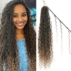FANWYFYU 8 Packs Boho Faux Locs Crochet Hair 24 inch Goddess Locs Boho Soft Locs Crochet Hair with Curly Ends Pre-looped Long Bohemian River Locs Crochet Hair For Women (T27#)