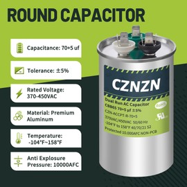 CZNZN AC Capacitors Round 70/5 uf 70+5 MFD ±5% 370/440 Volt Dual Run Start CBB65 Circular Capacitor for Air Conditioner HVAC Pool Pump Fan Motor, Condensser Staright Cool, Heat Pump, Compressor