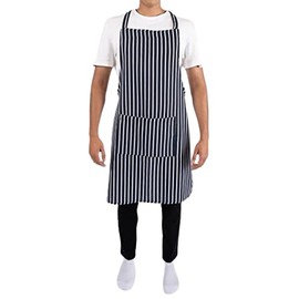 Alanna Jones Striped Unisex Adjustable Apron with Pockets - Cotton Bib Apron for Cooking, Baking, Kitchen, Restaurant, and Chef Use-Navy