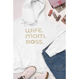 Wife Mom Boss Iron On Vinyl Decal, DIY Shirt, Mothers Day TShirt Decal, Heat Applied Vinyl Patch, HTV Transfer Ready To Press, Pick Size Color, Iron-On Almost Anything (Sugar Lemon Glitter)