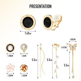 Dochais 12 Pairs Clip On Earrings For Women, Silver Clip On Earrings, Hypoallergenic Earrings, Non-Pierced Earrings, Crystal Round Star Cz Cute Pearl Flower Butterfly Silver Earrings Set (gold)