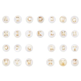 HOBBIESAY Pack of 52 Golden Letters Alphabet Beads 6 x 4 mm Natural Freshwater Shell Alphabet Letters AZ Beads Round Letter Beads for Jewellery Making Bracelets Necklaces