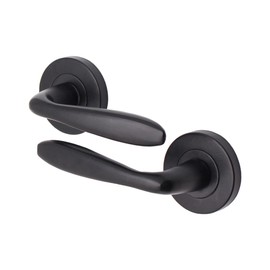 EAI Black Internal Door Handle | Round Matt Black Lever on Rose for Home | Aluminium 130 x 50mm