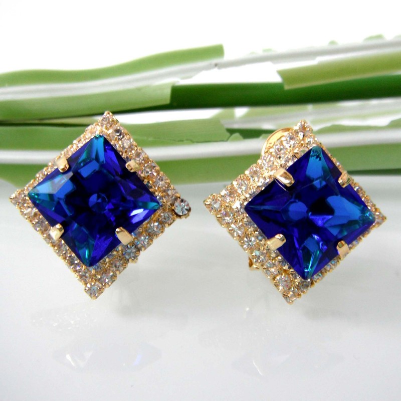 Navachi 18k Gold Plated Multicolor Square Zircon White Crystal Omega