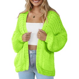 Women 2024 Cardigans Lightweight Casual Knit Long Sleeve Soft Pocketed Comfortable Cardigan Sweaters Neon Green