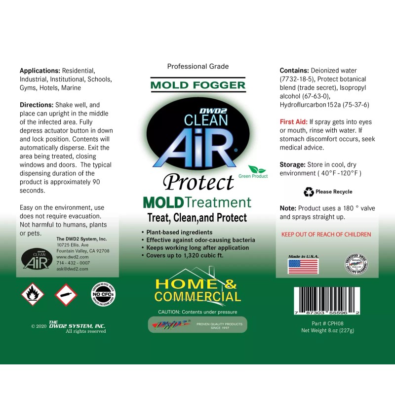 DWD2 Clean Air Protect Fogger 8oz Mold Odor Treatment Multi