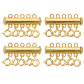 QUARKZMAN Layering Chain Clasp Chain Connector 4 Pieces 5 Strands Sliding Magnetic Clasp for Layer Chain Making, Gold