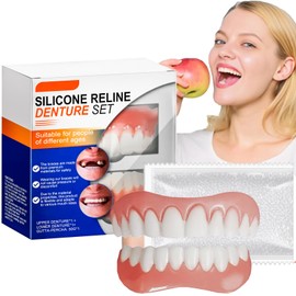 Clip in Veneers Teeth, 1 Pair of Soft Denture Reline Kit, Soft Dentures for Adults, False Teeth Set for Men and Women, Upper and Lower,Denture Repair Kit