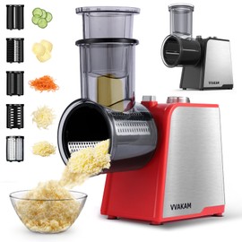 5-In-1 Electric Cheese Grater,300W Salad Maker,Electric Grater for Block Cheese,Kitchen Electric Food Slicer Shredder,Chopper for Vegetables Cucumber Carrots Cabbage Nuts(Red)