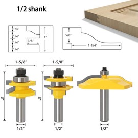 APLUS 3-Piece Router Bit Set, Ogee Rail & Ogee Raised Panel [8 mm Shank], Wood Cutter Woodworking Tool (8 mm Shank)