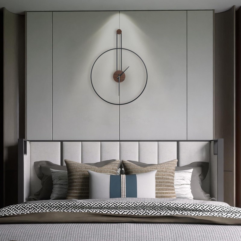 DRELIFAM Modern Wall Clock Large Wall Clocks with Walnut Dial