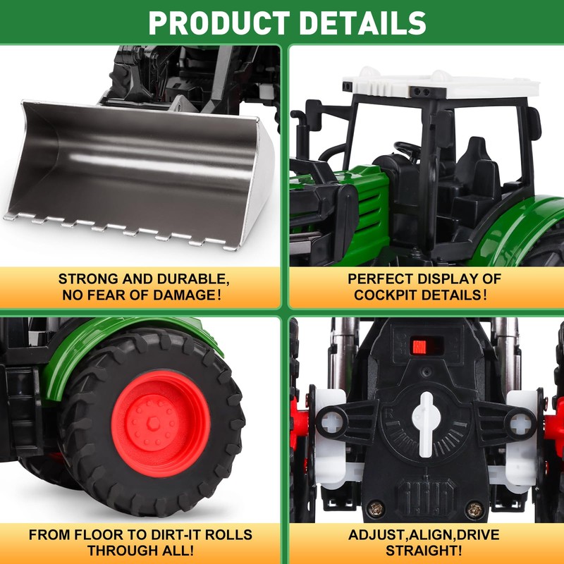 RC Tractor Toy for Kids 3-9, 2.4GHz Remote Control Farm