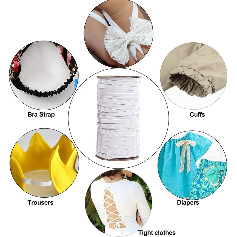 White Flat Elastic 6mm x 10m - Quarter Inch Elastic