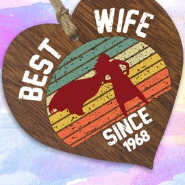 57th Wedding Anniversary Wooden Heart Plaque - Best Wife Since 1968 - Dark Wood Sign Keepsake, Celebrate Anniversary Husband Wife Partner, Fifty-Seventh Anniversary Plaque with Quotes Gifts