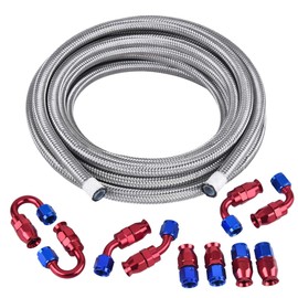 EVIL ENERGY 6AN PTFE Fuel Line Kit,AN6 E85 Stainless Steel Braided PTFE Hose Fuel Line Hose Kit 16FT(5/16Inch ID)