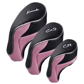 Andux Golf Velcro Driver Headcovers Wood Headcovers 460cc with Interchangeable Number Tags Set of 3 MT/MG12(Pink)