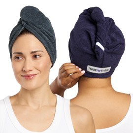 Turbie Twist Microfiber Hair Towel Wrap for Women and Men | 2 Pack | Bathroom Essential Accessories | Quick Dry Hair Turban for Drying Curly, Long & Thick Hair - Evening Blue & Dark Shadow