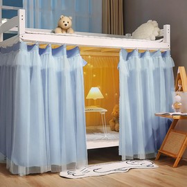 MakChic Bunk Bed Canopy 2-Panel Set, 3-Side Coverage for Bottom Loft, Hook & Rope Included, 47/59 Inch Blackout Dorm Curtains (Blue,47" Height)