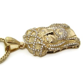 Bling Cartel Jesus Piece Face Iced Pendant Gold Finish Head Charm 36 Inch Long Franco Chain Hip Hop Necklace