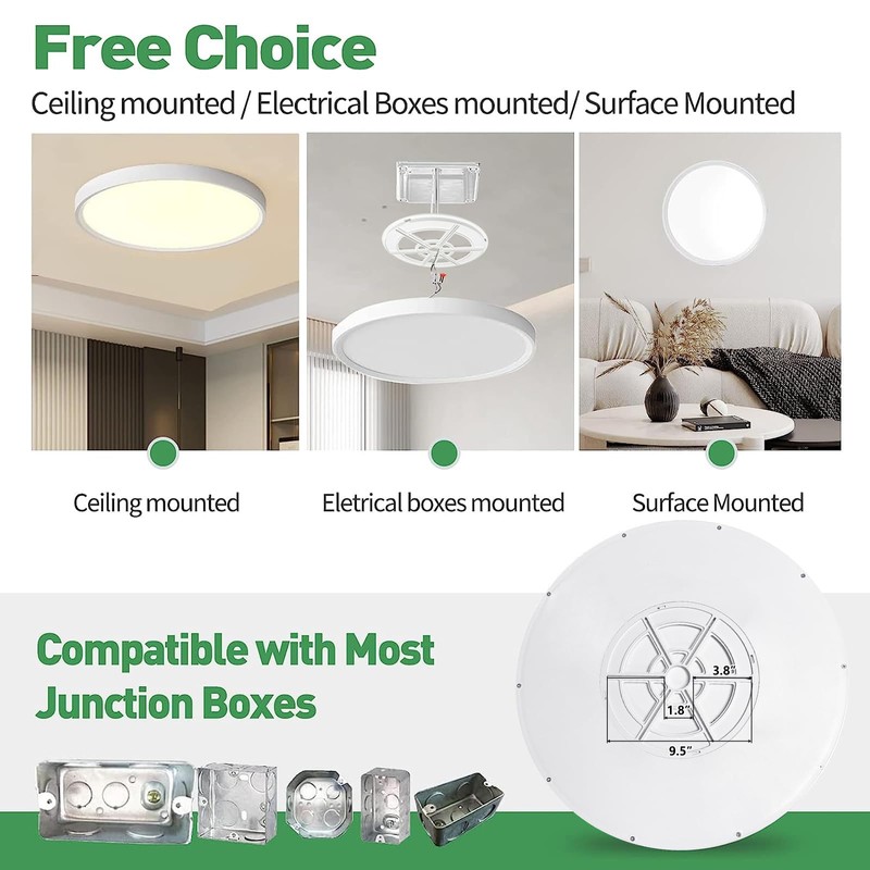 20 Inch Large LED Flush Mount Ceiling Light, 40W,4350LM, 3000K/4000K/6000K