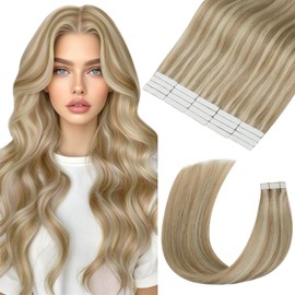 MEI YUAN LIN invisible tape in hair extensions human hair 12Inch Remy Human Hair Tape in Extensions Ash Blonde Highlight witeh Platinum Blonde 20Pcs 30Grams yarn for Party