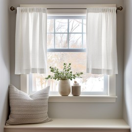 jinchan White Kitchen Curtains 36 Inch Tier Curtains for Living Room Linen Textured Cafe Curtains for Bathroom Farmhouse Country Light Filtering Short Window Curtain Rod Pocket 2 Panels