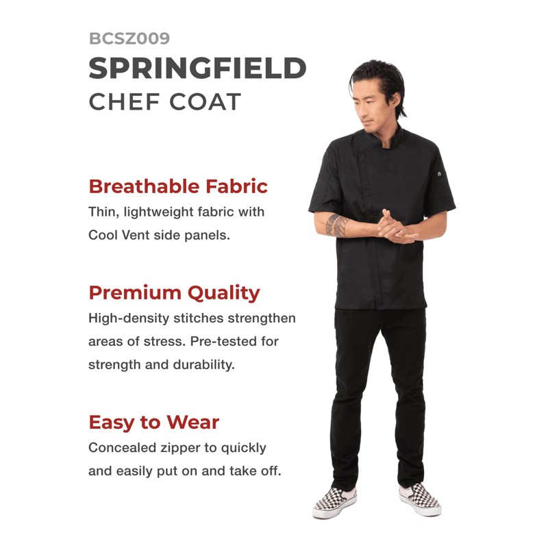 Chef Works Men's Springfield Chef Coat, Black, Medium