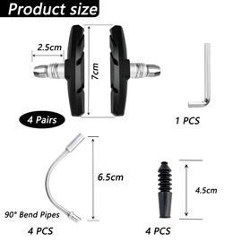 TEMLHMY 4 Pairs of Bicycle Brake Pads,Road Brake Pads,Universal V-Brake Blocks with Hex Nuts Washers,70mm V Brake Pads Suitable for Front and Rear Brake Braking of Bicycle Wheels.-Black