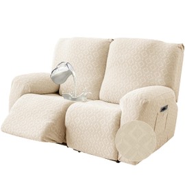 Gennia Waterproof Recliner Loveseat Cover,Stretch Reclining Sofa Covers with Pockets,Washable Lazy Boy Recliner Slipcovers,Leakproof Couch Protector for Kids, Pets, Dog and Cat (2 Seat, Beige)