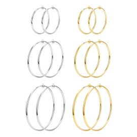 Roheafer 6 Pairs Clip Earrings for Women Fake Hoop Earrings Spring Hoop Earrings Set for Non-Pierced Ears Jewellery 6 Sizes, Copper, No Gemstone
