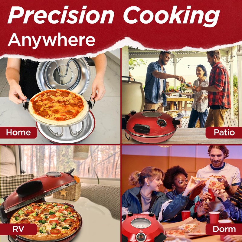 CULINARY CHEF Electric Pizza Oven with Ceramic Stone, Viewing Window,