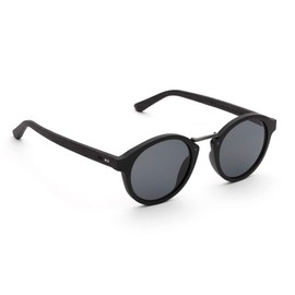 TAKE A SHOT Women's Wooden Sunglasses Slim Round Lenses Metal Bridge UV400 Protection Wooden Sunglasses Men, Black oak / black / grey