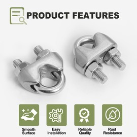 Jamiikury 24pcs M4 Wire Rope Clamp, 5/32 inch Cable Clamps Stainless Steel Wire Rope Clips