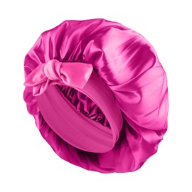 Abeillo Schlafmütze Satin Bonnet Nacht Schlaf Mütze, Nachtmütze Haarhaube, Verstellbare Seidenhaube zum Schlafen mit Elastischem Band, Satin Seiden für Damen und Mädchen Alle Haartypen(Dunkelrosa)