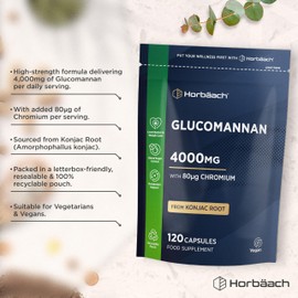 Glucomannan Capsules 4000mg | Konjac Root | Glucomannan Complex with Chromium | Vegan & Vegetarian Friendly | 120 Count | By Horbaach