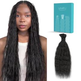 Lvnatu Human Braiding Hair Wet and Wavy for Boho Braids Bohemian Knotless Super French Wave Bulk No Weft 2 Bundles 100g 22 Inch Jet Black - Easy to Install for Salon/Home/Beginners