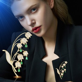 UNVAK Lily of the Valley Brooch for Women Rhinestone Bell Orchid Brooches Pin Gold-plated Flower Lapel Pin Jewelry Mother's Day Wedding Gifts for Mom Wife