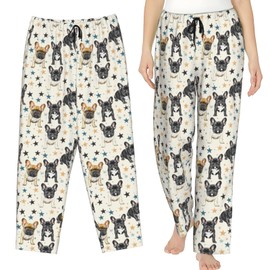 PrelerDIY Lovely French Bulldogs Stars Women Comfy Pajama Pants Stretch Sleepwear Lounge Pants With Pockets & Drawstring Small